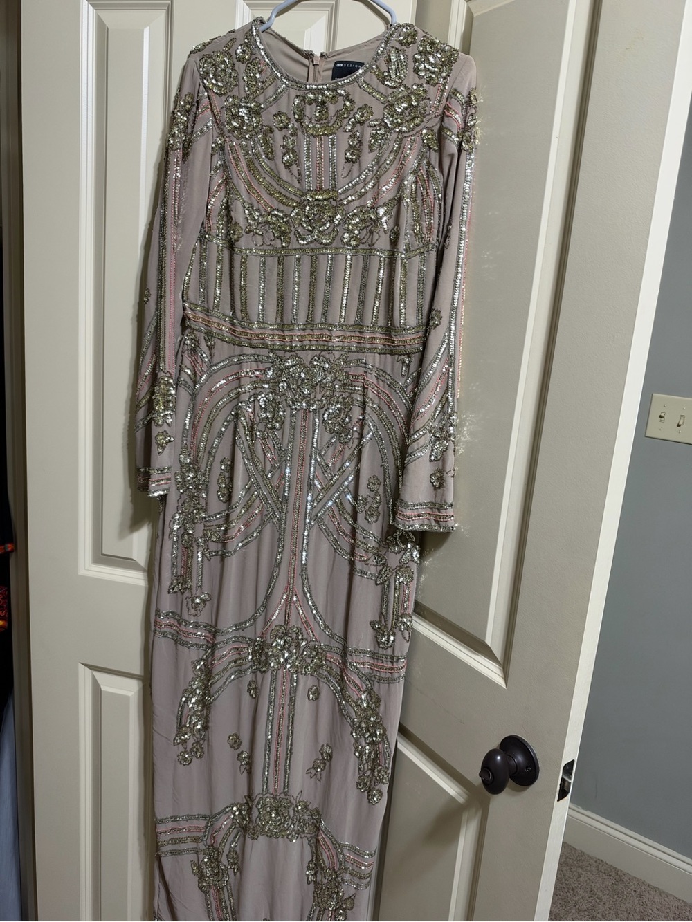 ASOS Blush Mauve Beaded Long Sleeve Formal Gown